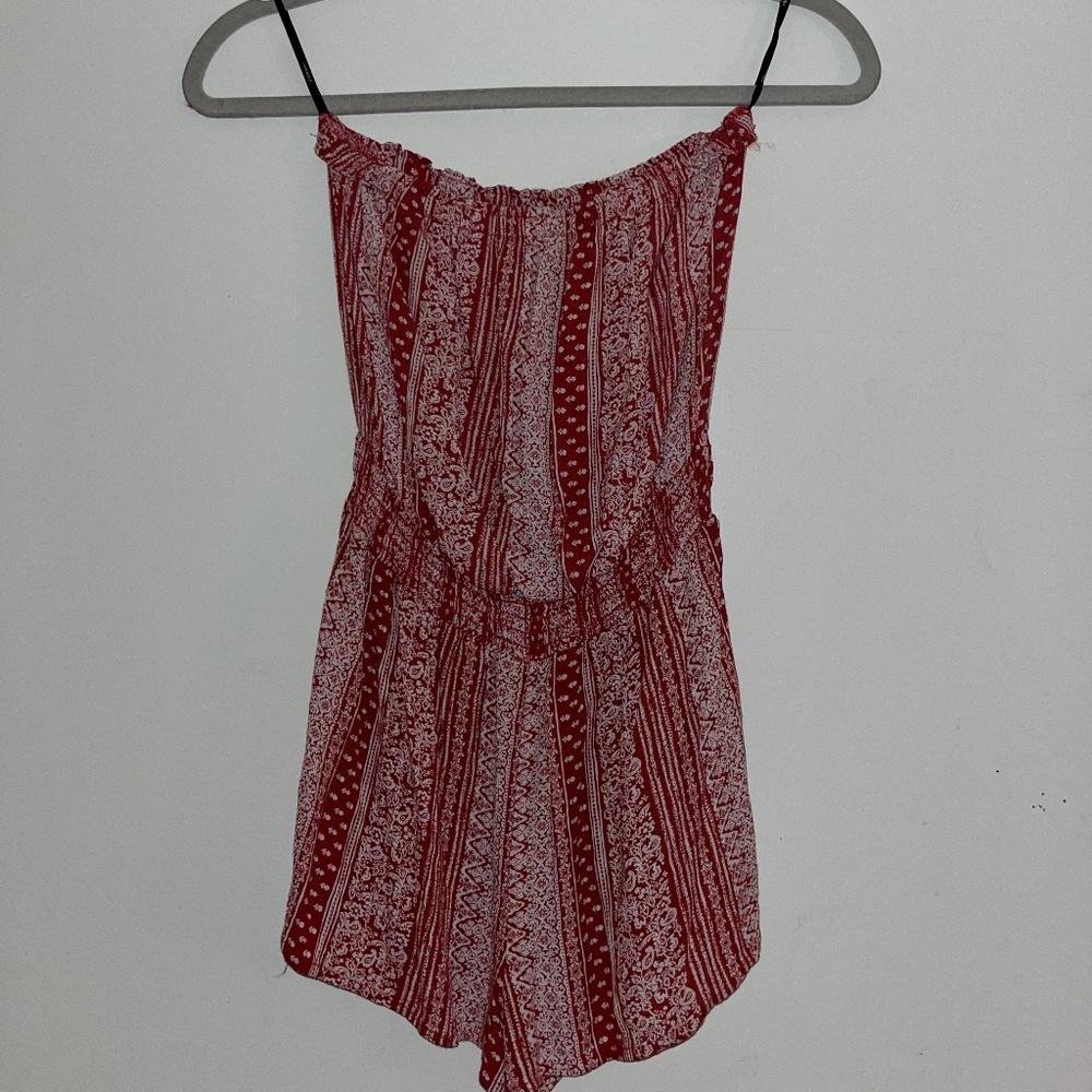 Red and White Paisley Forever 21 Strapless Romper